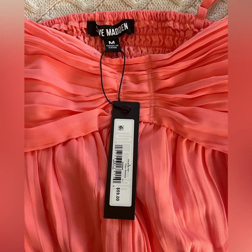 New! Steve Madden Solange Ruched Peplum Camisole Peach Romance True to Size - Picture 10 of 15